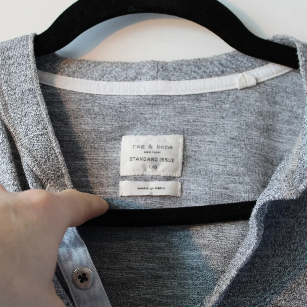 rag & bone Mens Large Light Gray Long Sleeve Henley - Picture 3 of 4